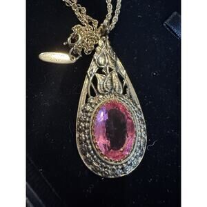 Whiting And Davis Pink Gold Tone Droplet Necklace Vintage